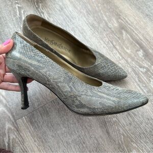 Yves Saint Laurent vintage snake pointy kitten heels, trendy shoes, fashion